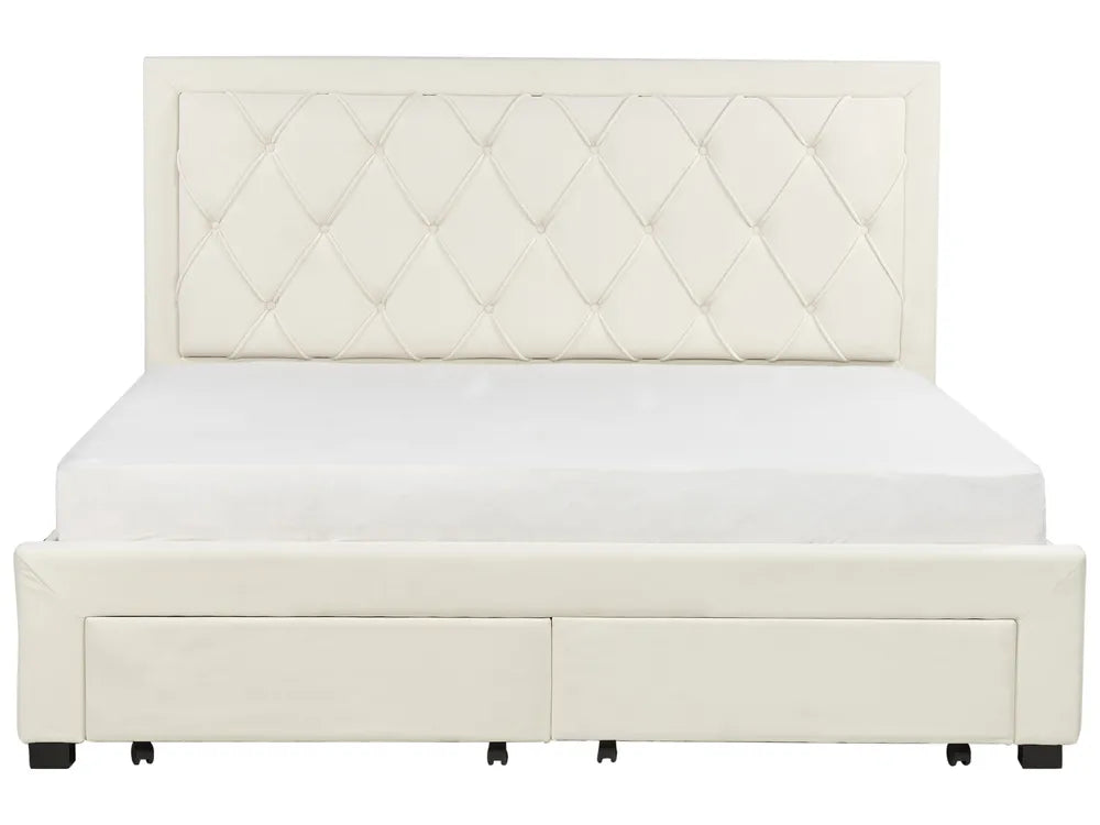 Bed with Storage Drawers Velvet 180 x 200 cm (EU Super King) Light Beige Klea