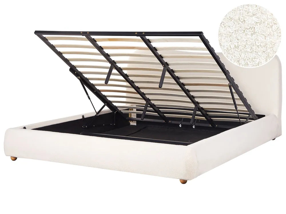 Ottoman Bed Boucle 180 x 200 cm (EU Super King) Off-White Lorelai