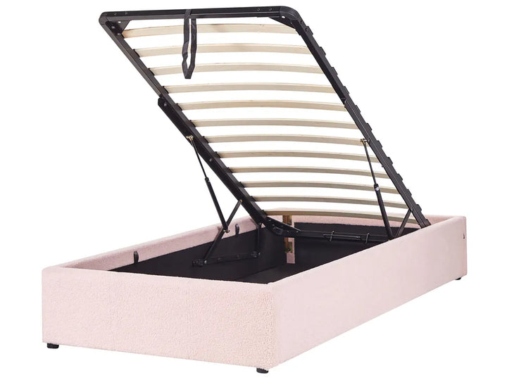 Ottoman Bed without Headboard Boucle 90 x 200 cm (EU Single) Pastel Pink Eirwen
