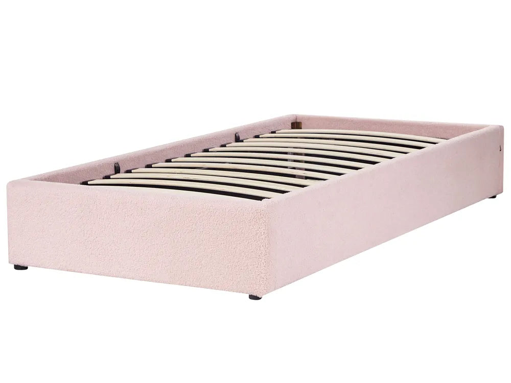 Ottoman Bed without Headboard Boucle 90 x 200 cm (EU Single) Pastel Pink Eirwen
