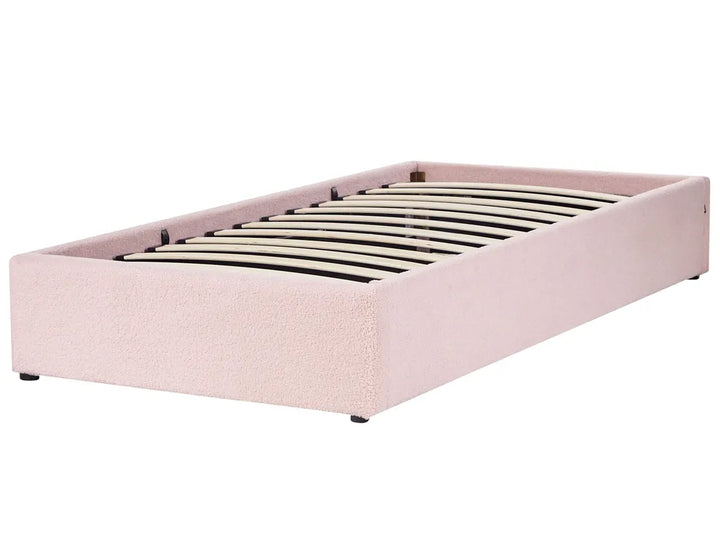 Ottoman Bed without Headboard Boucle 90 x 200 cm (EU Single) Pastel Pink Eirwen