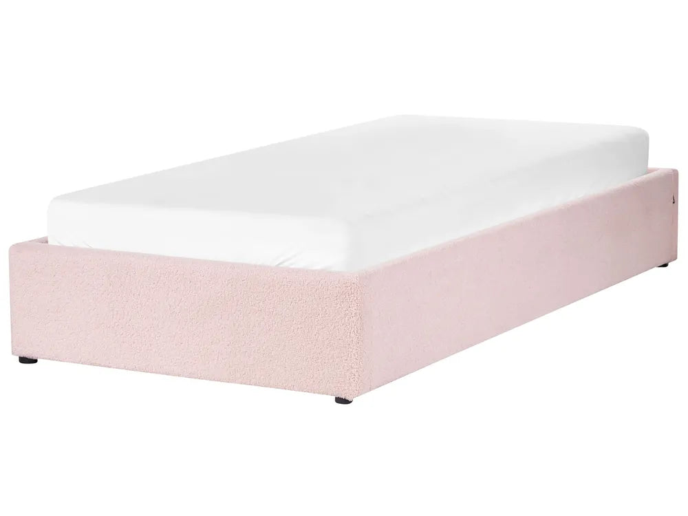 Ottoman Bed without Headboard Boucle 90 x 200 cm (EU Single) Pastel Pink Eirwen