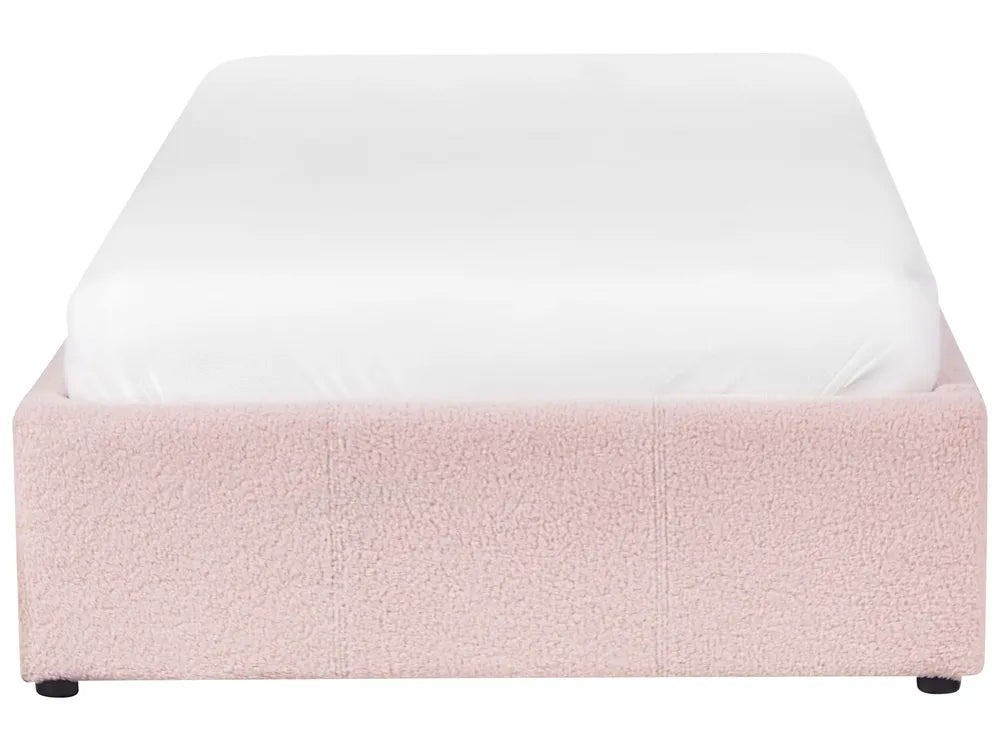 Ottoman Bed without Headboard Boucle 90 x 200 cm (EU Single) Pastel Pink Eirwen