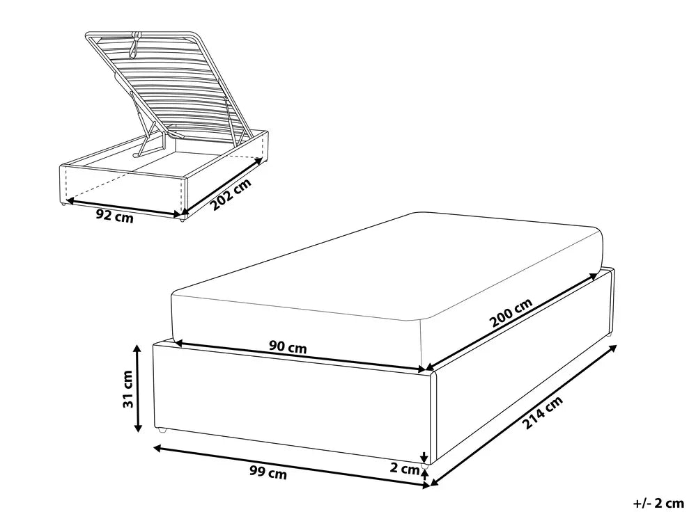 Ottoman Bed without Headboard Fabric Eirwen 90 x 200 cm (EU Single) Light Grey