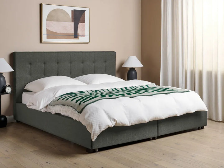 Bed with Storage Drawers Fabric 180 x 200 cm (EU Super King) Dark Grey Nancy