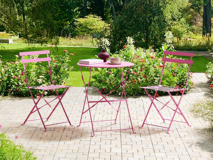 Bistro Set Folding Metal Pink Rosa