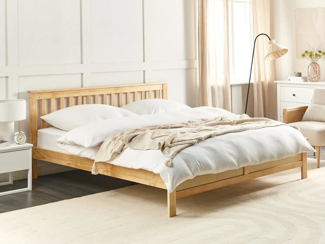 Bed Pine Wood 180 x 200 cm (EU Super King) Light Brown Carol