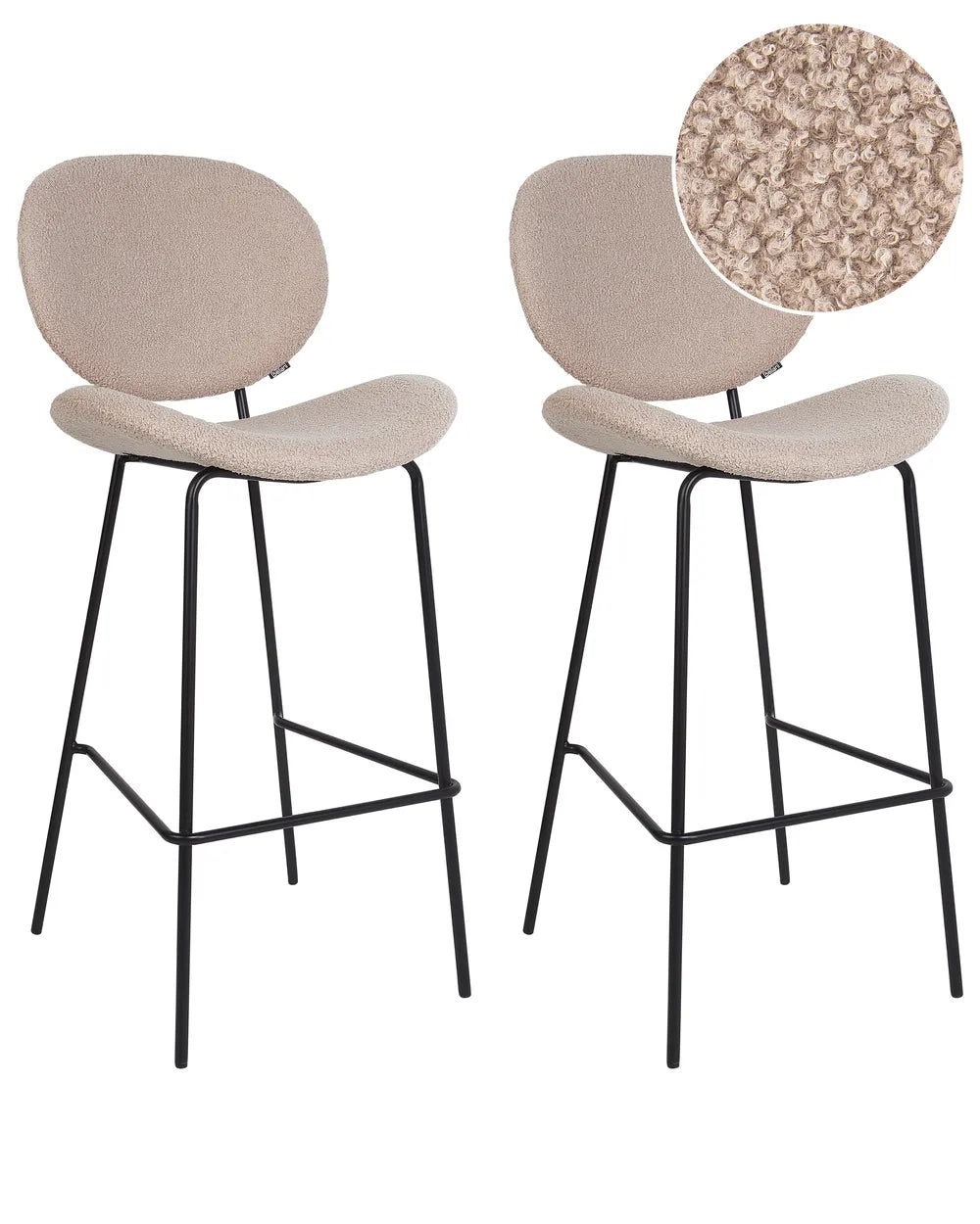 Set of 2 Bar Chairs Boucle Light Beige Comfortable Footrest Garvio