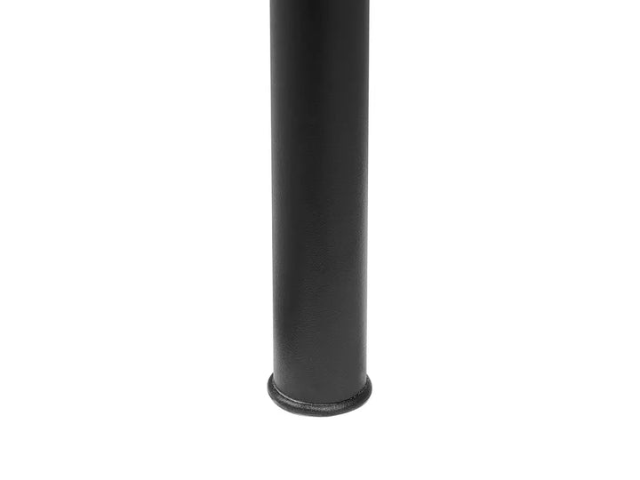 Black cylindrical object on a white background