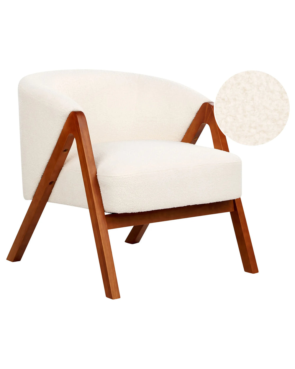 White armchair with wooden frame on a white background