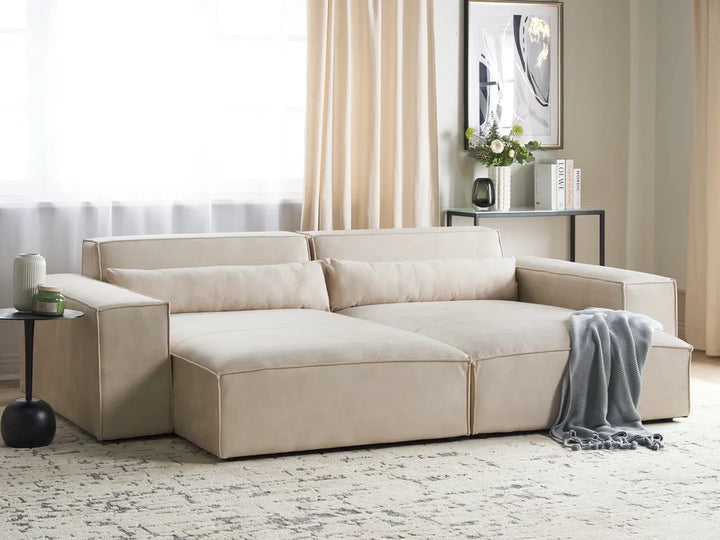 Left-Hand Chaise Lounge Velvet Light Beige Sonya