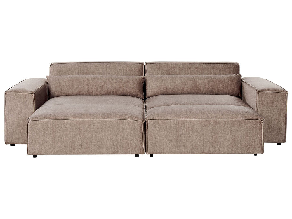 Hellnar Right Hand 2 Seater Modular Fabric Corner Sofa with Ottoman Brown