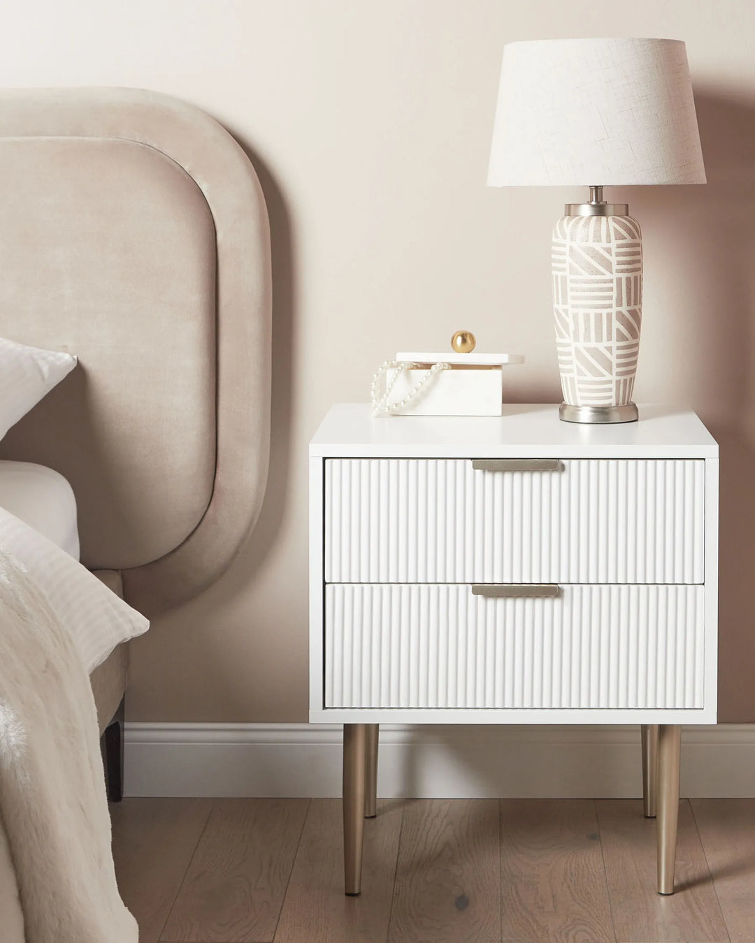 2 Drawer Bedside Table White Yuri