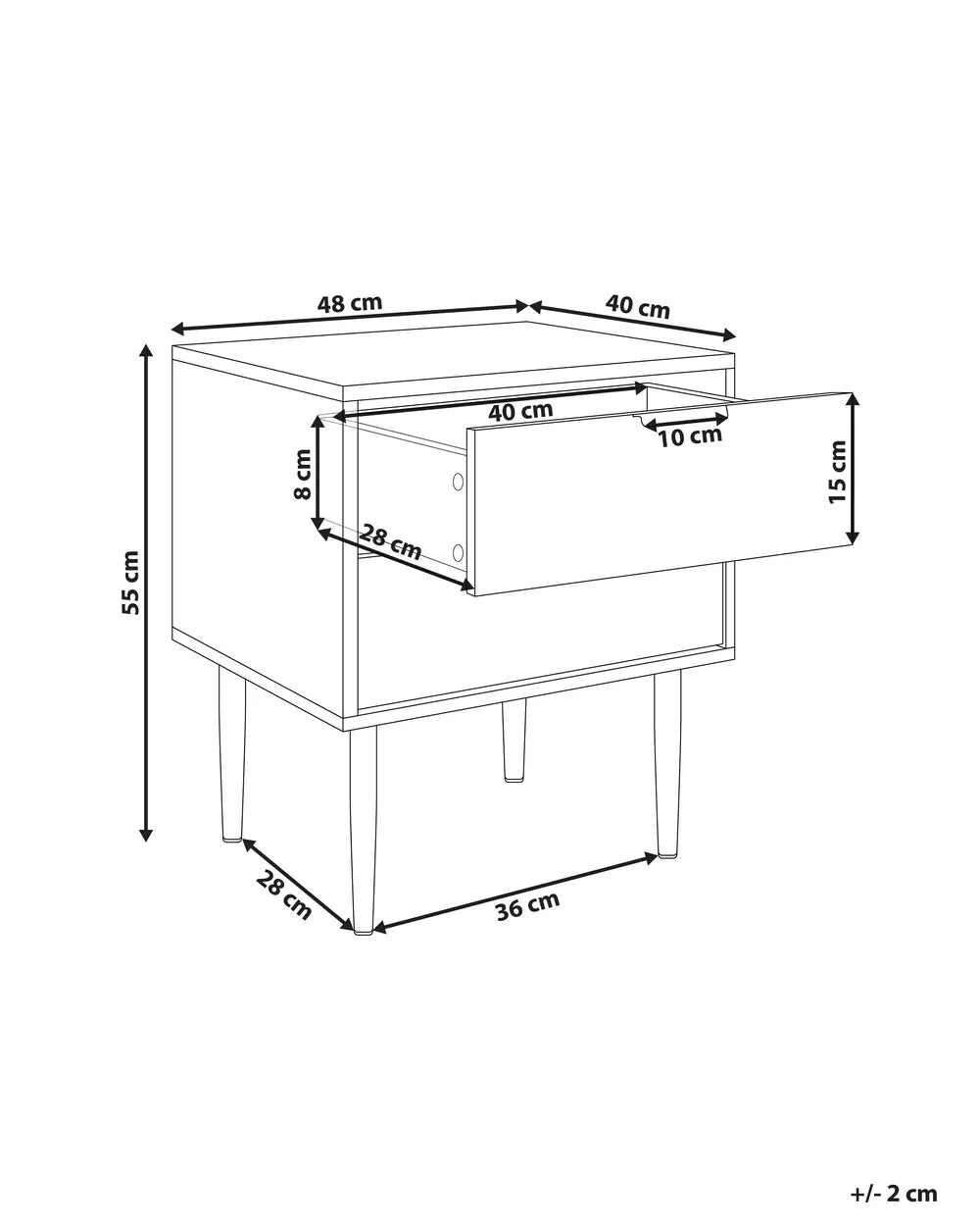2 Drawer Bedside Table White Yuri