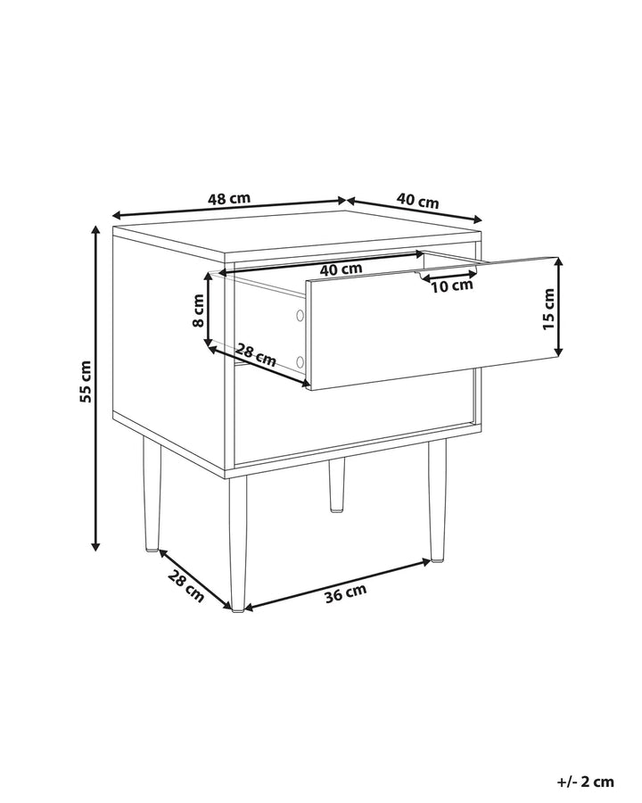2 Drawer Bedside Table White Yuri