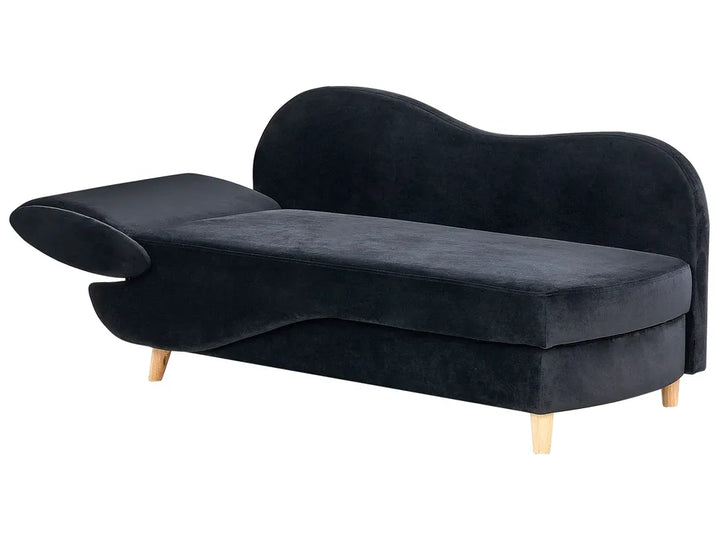 Left-Hand Chaise Lounge Velvet Black with Storage Harriet