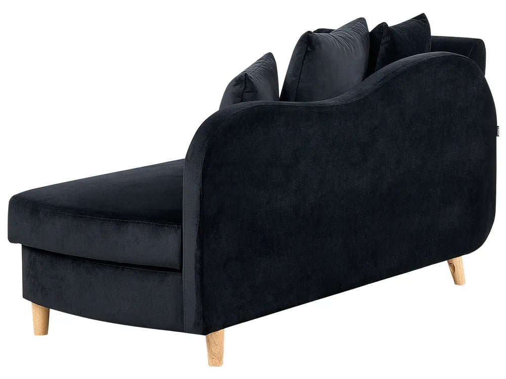 Left-Hand Chaise Lounge Velvet Black with Storage Harriet