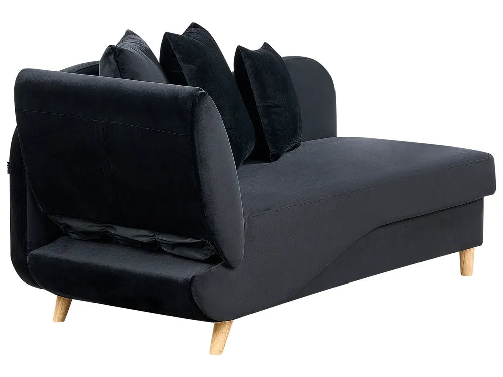 Left-Hand Chaise Lounge Velvet Black with Storage Harriet