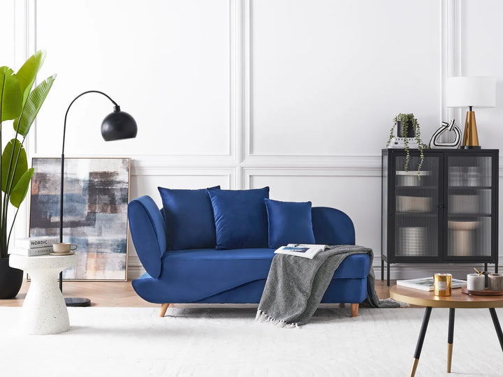 Left-Hand Chaise Lounge Velvet Navy Blue with Storage Harriet