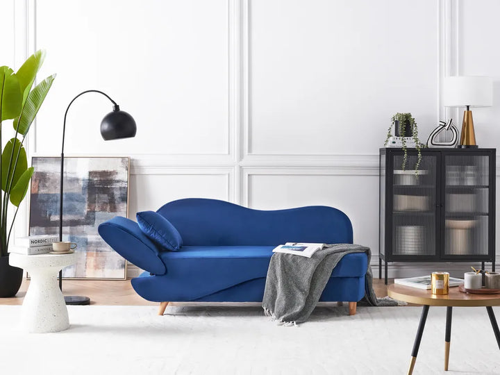Left-Hand Chaise Lounge Velvet Navy Blue with Storage Harriet