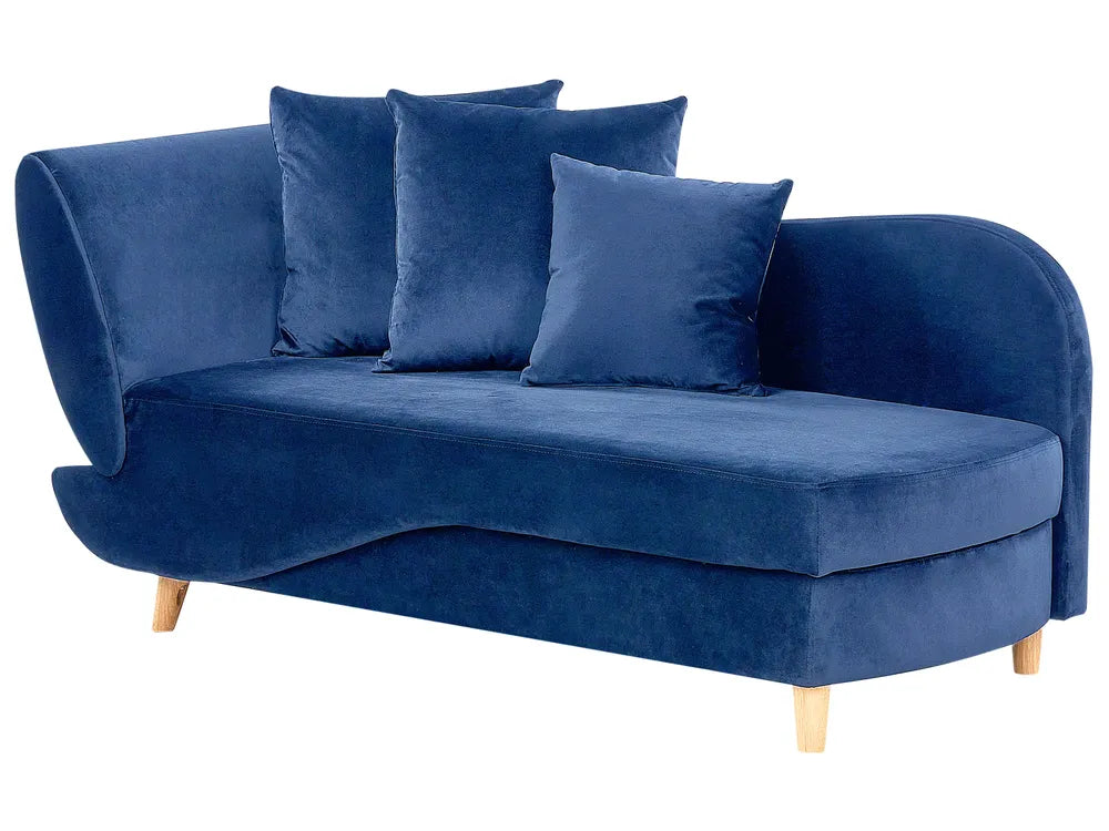 Left-Hand Chaise Lounge Velvet Navy Blue with Storage Harriet
