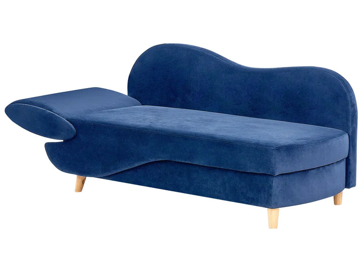 Left-Hand Chaise Lounge Velvet Navy Blue with Storage Harriet