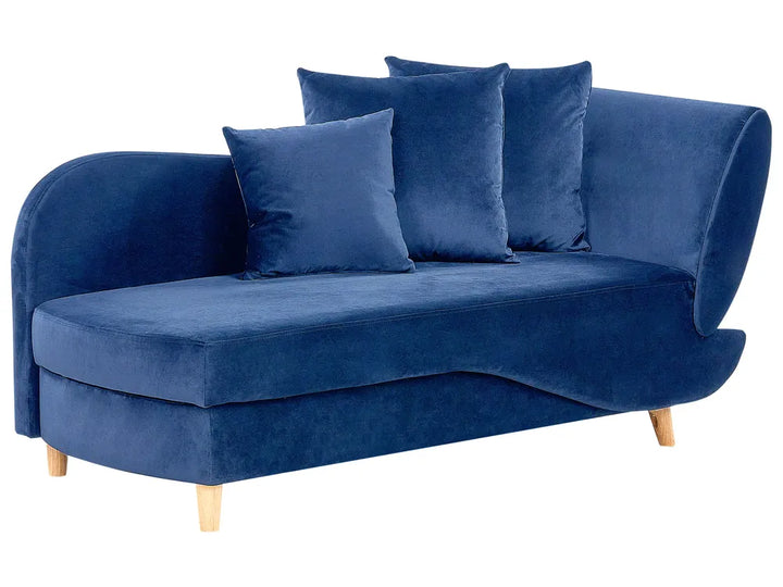 Right-Hand Chaise Lounge Velvet Navy Blue with Storage Harriet