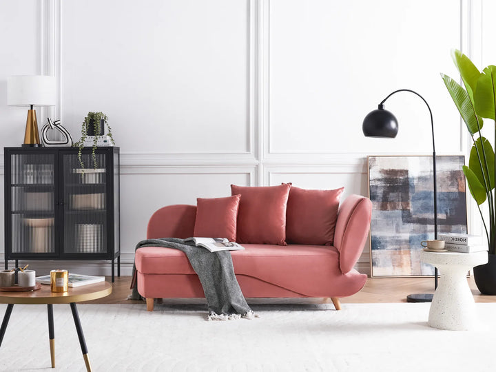 Right-Hand Chaise Lounge Velvet Pink with Storage Harriet