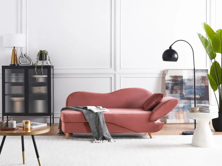 Right-Hand Chaise Lounge Velvet Pink with Storage Harriet