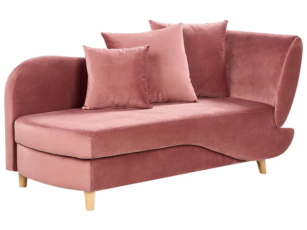 Right-Hand Chaise Lounge Velvet Pink with Storage Harriet