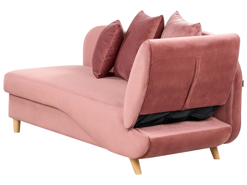 Right-Hand Chaise Lounge Velvet Pink with Storage Harriet