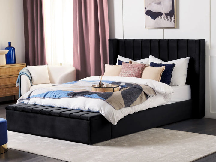 Waterbed with Storage Bench Velvet 180 x 200 cm (EU Super King) Black Angel