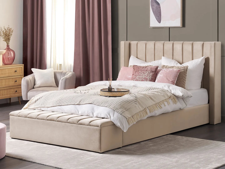 Waterbed with Storage Bench Velvet 180 x 200 cm (EU Super King) Beige Angel