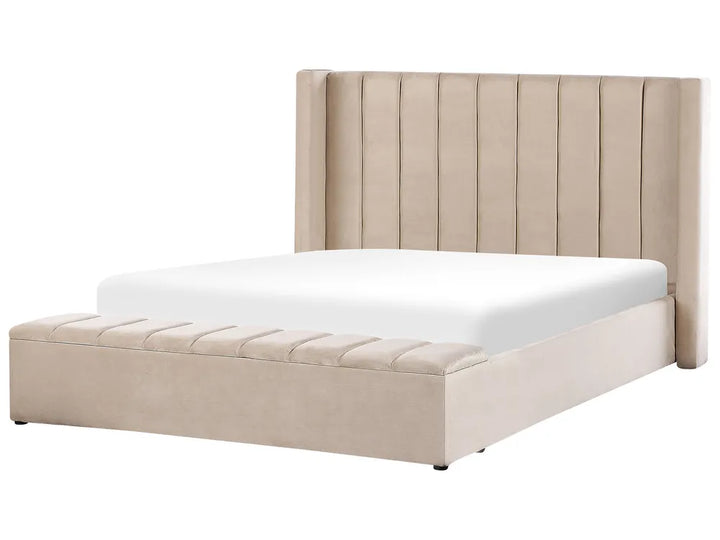 Waterbed with Storage Bench Velvet 180 x 200 cm (EU Super King) Beige Angel