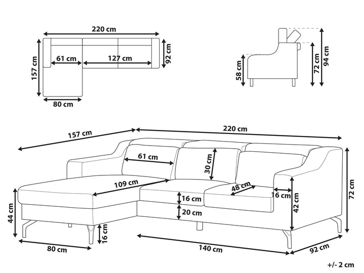 Glosli Right Hand Fabric Corner Sofa Blue