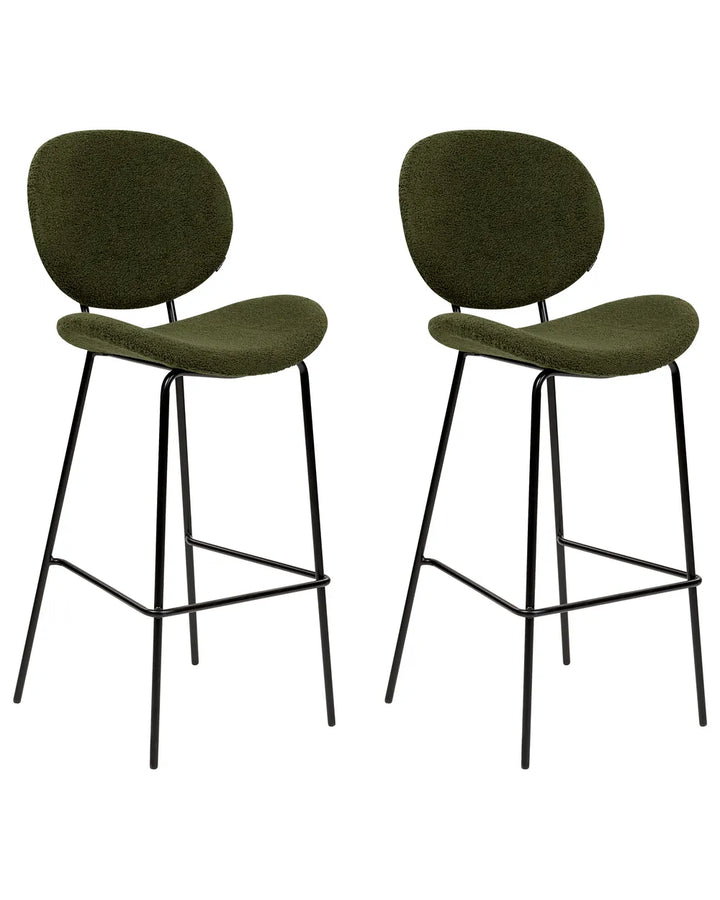 Set of 2 Bar Chairs Boucle Dark Green Comfortable Footrest Garvio