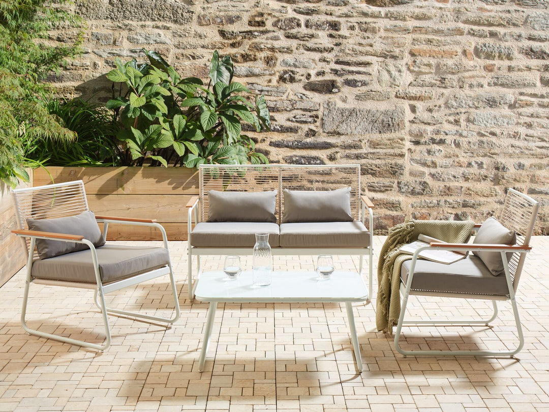 Pomonte Garden Lounge Set with Table 4 Seater Metal White