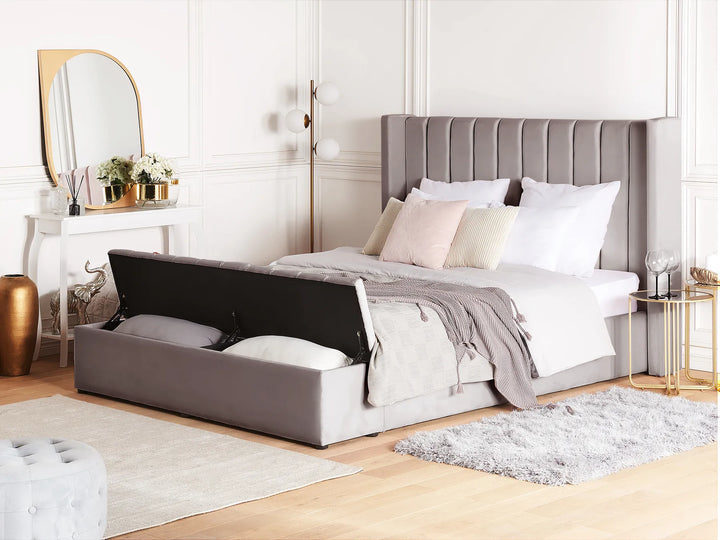 Bed with Storage Bench Velvet 140 x 200 cm (EU Double) Grey Angel