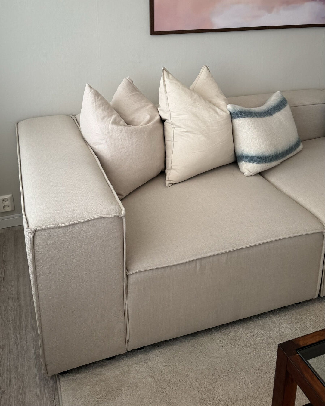 Aprica Left Hand 3 Seater Modular Linen Corner Sofa Beige