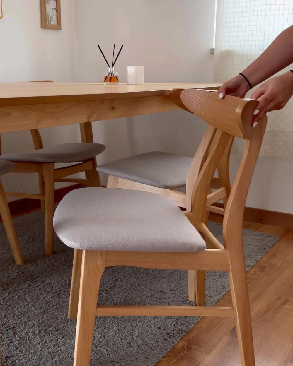 Set of 2 Dining Chairs Wood Light Brown/ Grey Ana