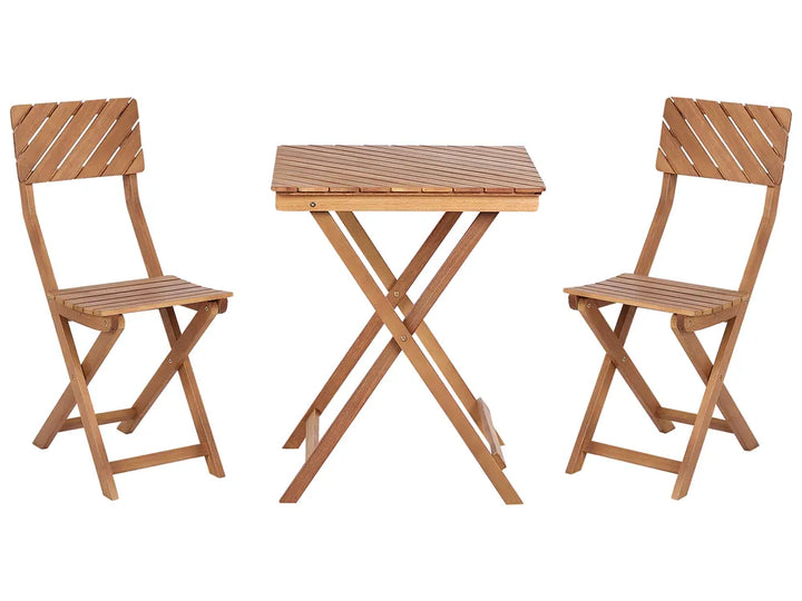Bistro Set Folding Eucalyptus Wood Brown Grit