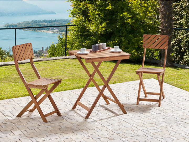 Bistro Set Folding Eucalyptus Wood Brown Grit
