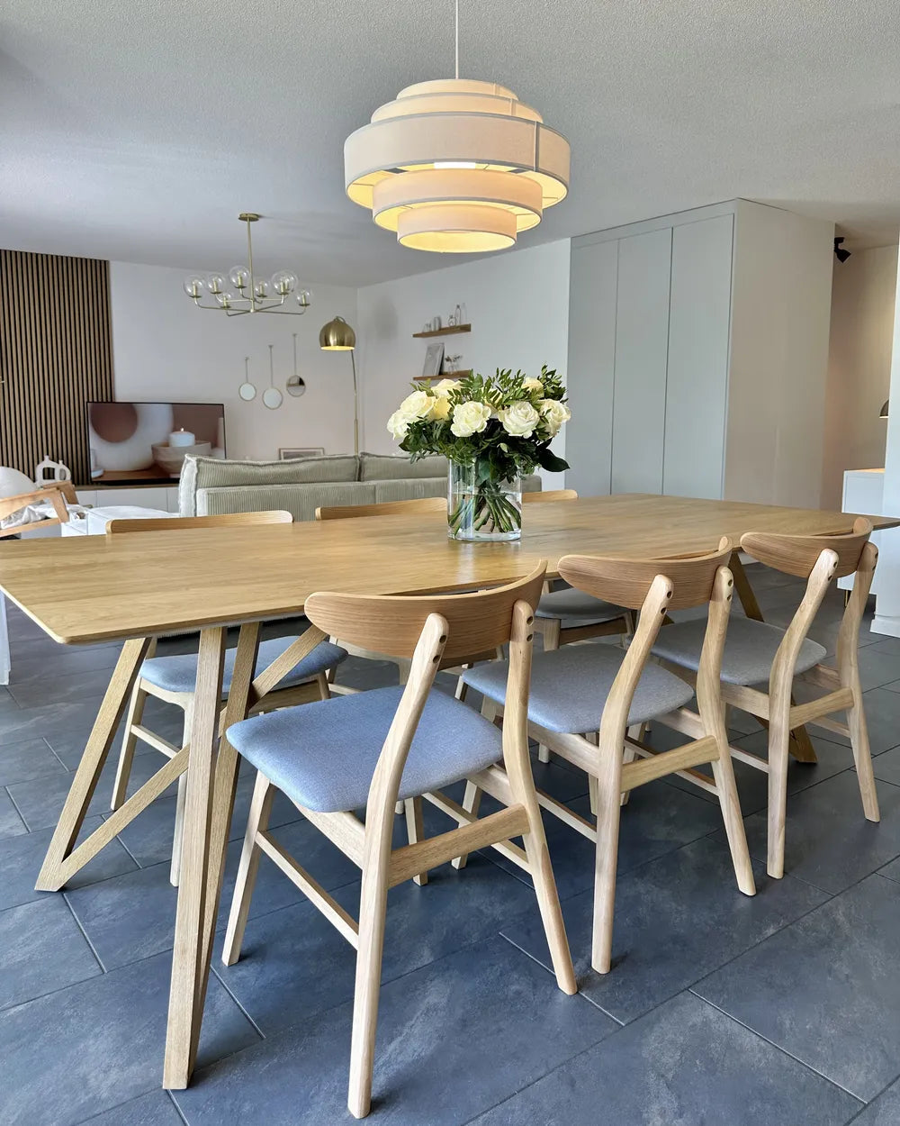 Set of 2 Dining Chairs Wood Light Brown/ Grey Ana