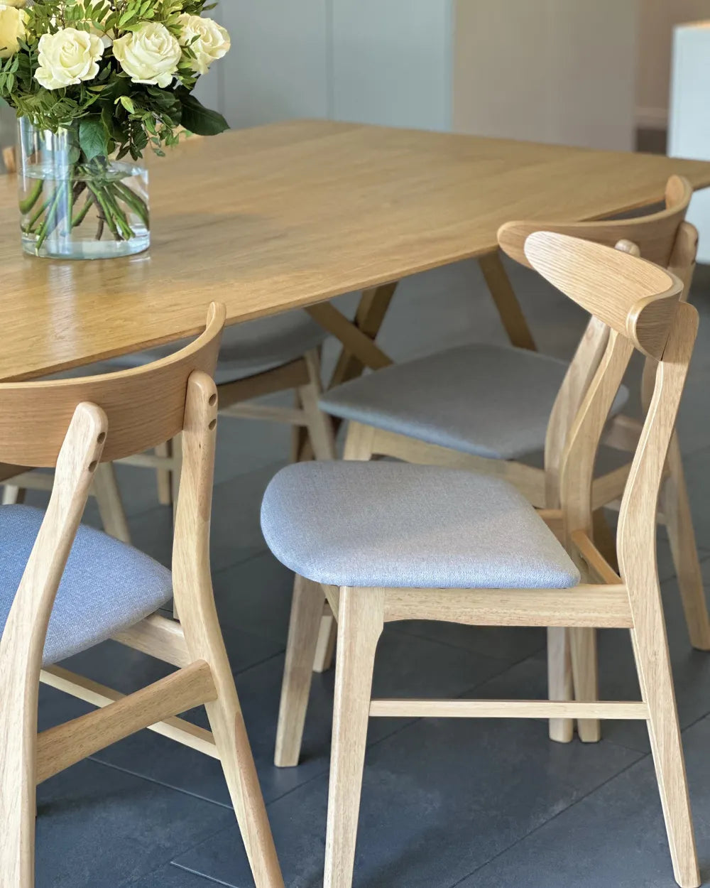 Set of 2 Dining Chairs Wood Light Brown/ Grey Ana