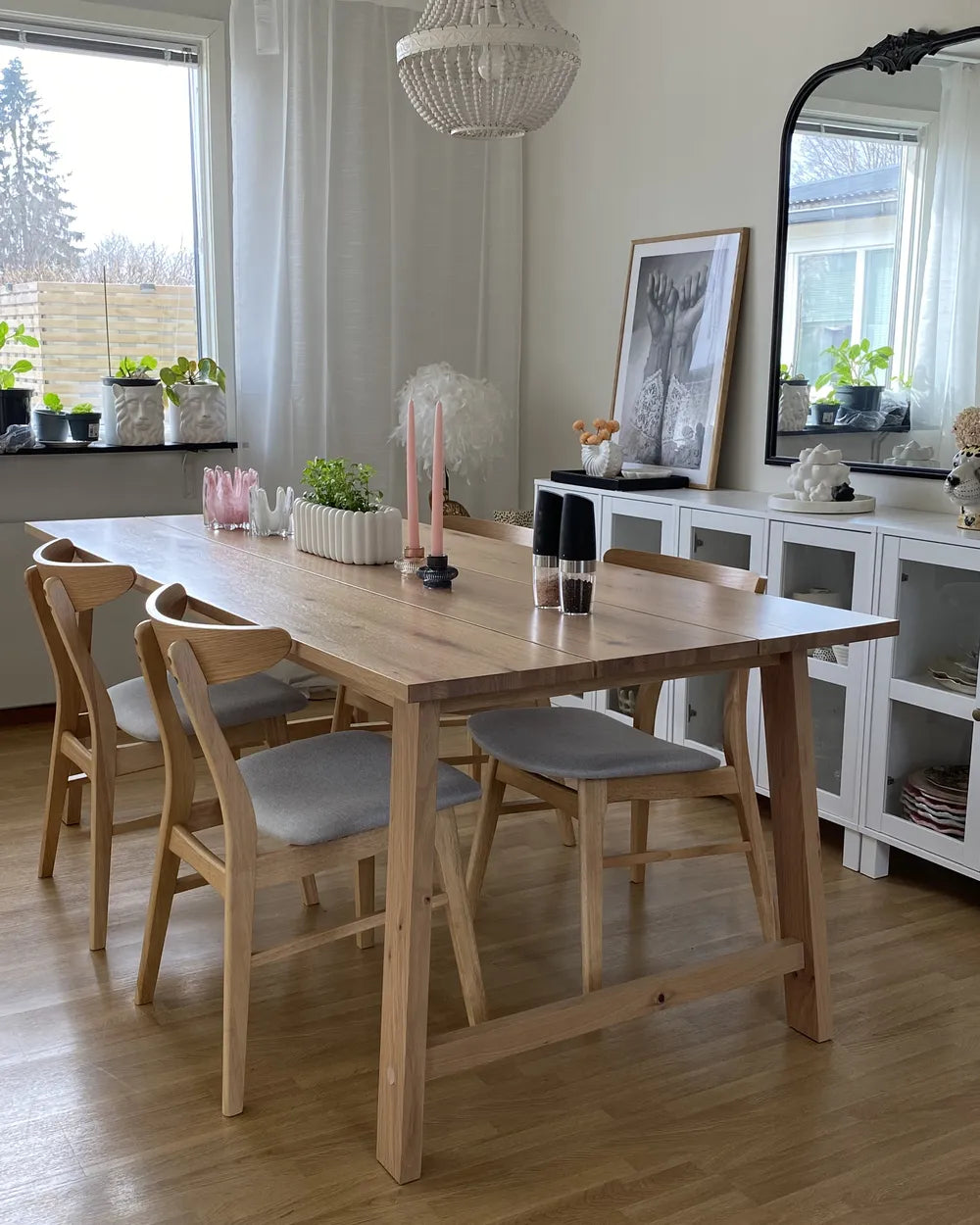 Set of 2 Dining Chairs Wood Light Brown/ Grey Ana