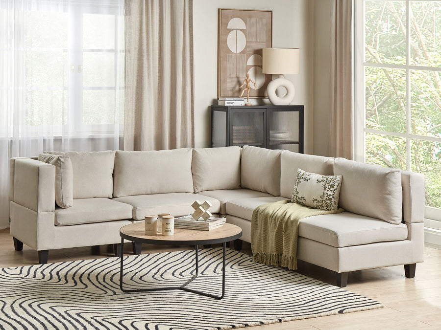 Unstad 5 Seater Right Hand Modular Fabric Corner Sofa Light Beige