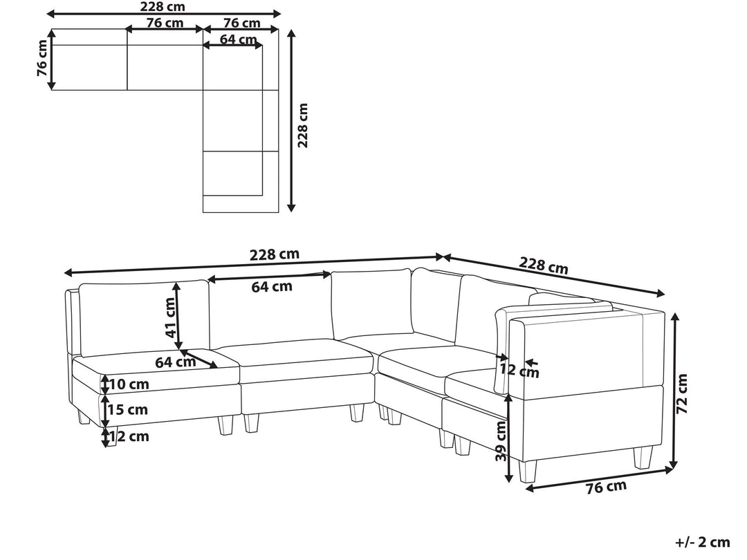 Bunstad 5 Seater Left Hand Modular Fabric Corner Sofa Light Beige