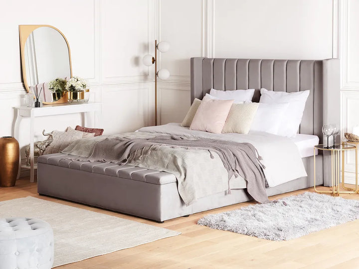 Bed with Storage Bench Velvet 140 x 200 cm (EU Double) Grey Angel