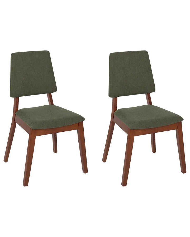 Set of 2 Dining Chairs Wood Dark Green Honey