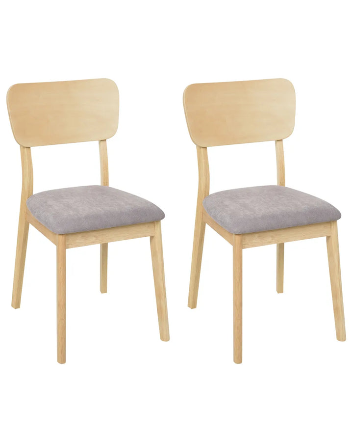 Set of 2 Dining Chairs Wood Light Brown/ Grey Chace